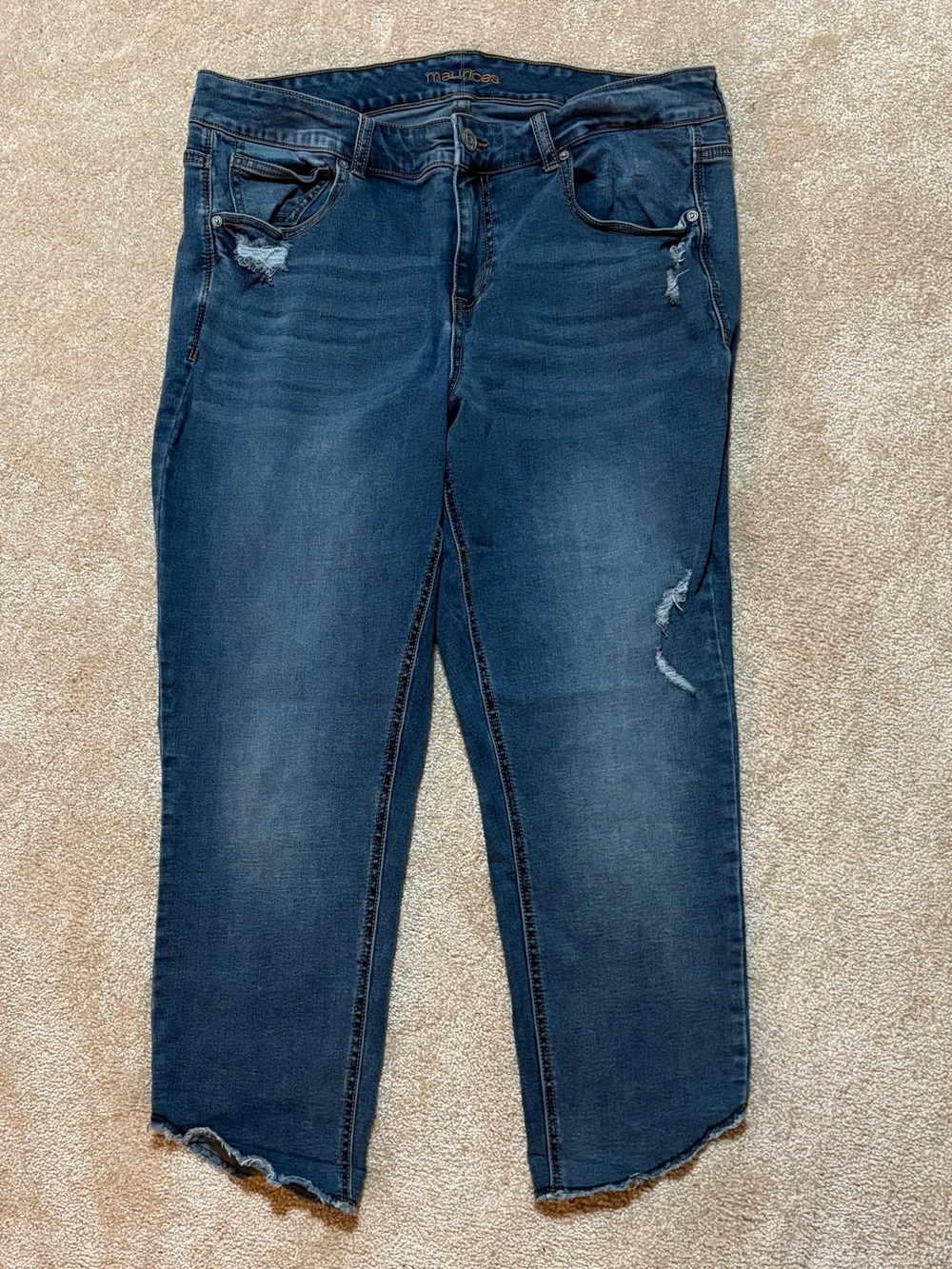 Maurices Size 18 Distressed Cropped Raw Hem Jeans